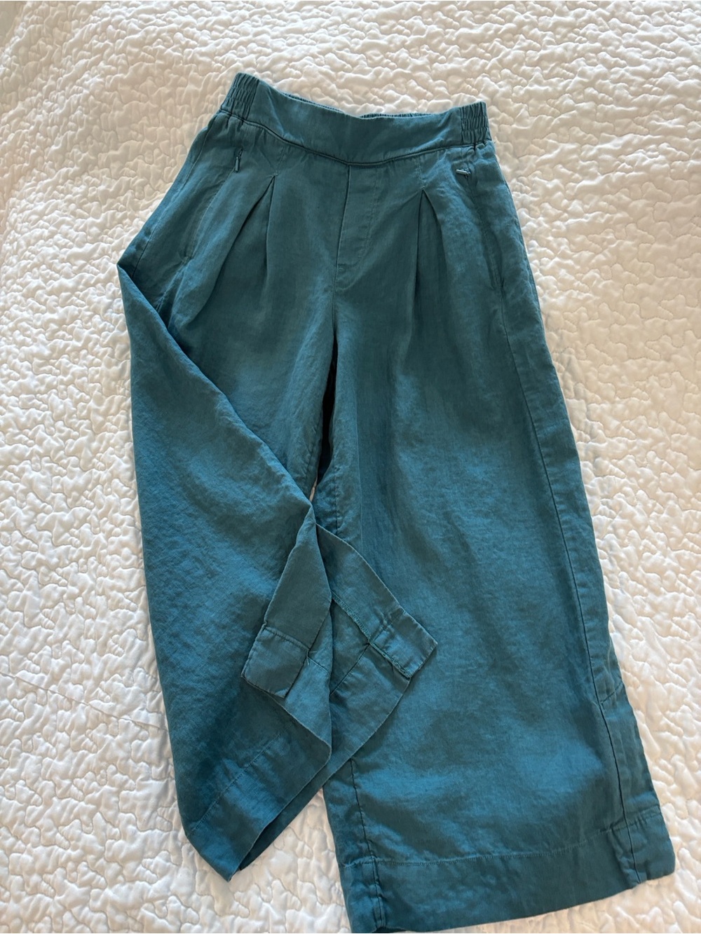 Athleta Teal Wide-Leg Crop Playa Linen Pants - Picture 3 of 5